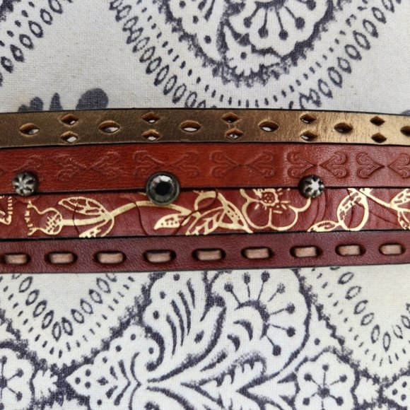 Fossil Leather Belt Embossed Studded Braided Country CowGirl Size Small - Picture 3 of 10